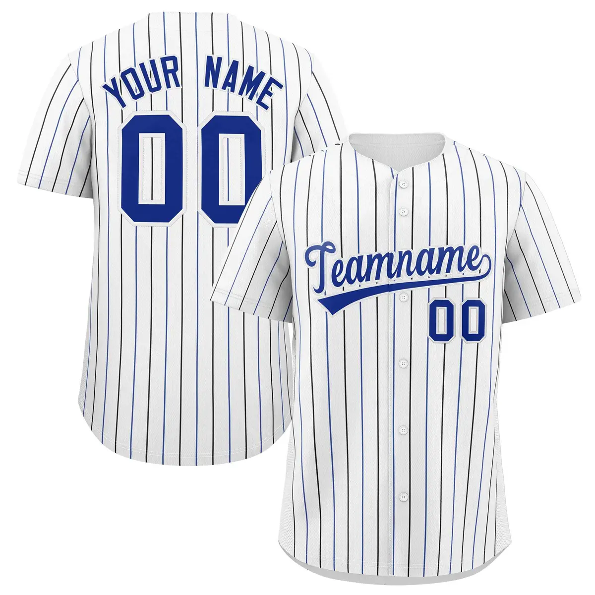 White Royal and Black Bi-Color Stripes Baseball Jersey