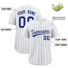 White Royal and Black Bi-Color Stripes Baseball Jersey 2