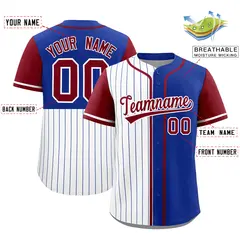 White Royal and Crimson Pinstripe Raglan Baseball Jersey 2