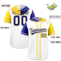 White Royal and Gold Split Raglan Baseball Hoodie Jersey 2