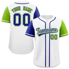 White Royal and Neon Green Raglan Sleeves Baseball Jersey