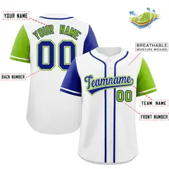 White Royal and Neon Green Raglan Sleeves Baseball Jersey 2