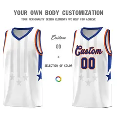 White Royal and Orange Gradient Star Graffiti Basketball Jersey 3