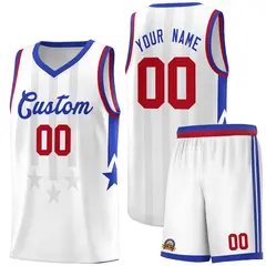 White Royal and Red Gradient Star Graffiti Basketball Jersey