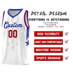 White Royal and Red Gradient Star Graffiti Basketball Jersey 2