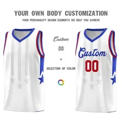 White Royal and Red Gradient Star Graffiti Basketball Jersey 3