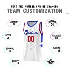 White Royal and Red Gradient Star Graffiti Basketball Jersey 4