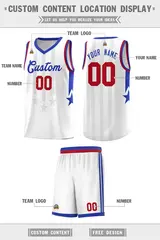 White Royal and Red Gradient Star Graffiti Basketball Jersey 5