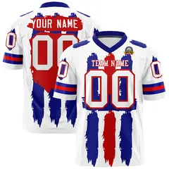 White Royal and Red Graffiti Pattern Flag Football Jersey 1