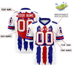 White Royal and Red Graffiti Pattern Flag Football Jersey 2
