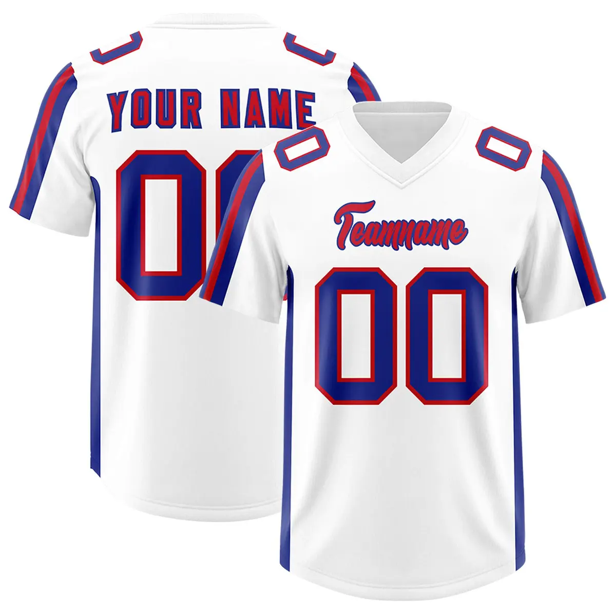 White Royal and Red Side Stripe Pattern Football Jersey
