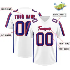 White Royal and Red Side Stripe Pattern Football Jersey 2