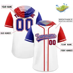 White Royal and Red Split Raglan Baseball Hoodie Jersey 2