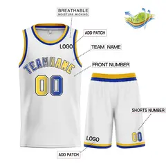 White Royal-Black Classic Curved Sets Basketball Jersey 3
