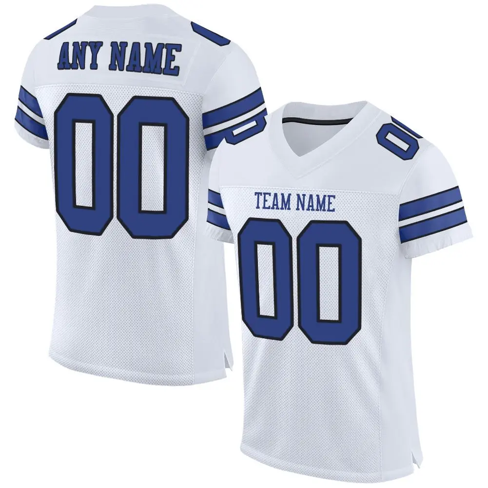 White Royal-Black Classic Style Mesh Football Jersey