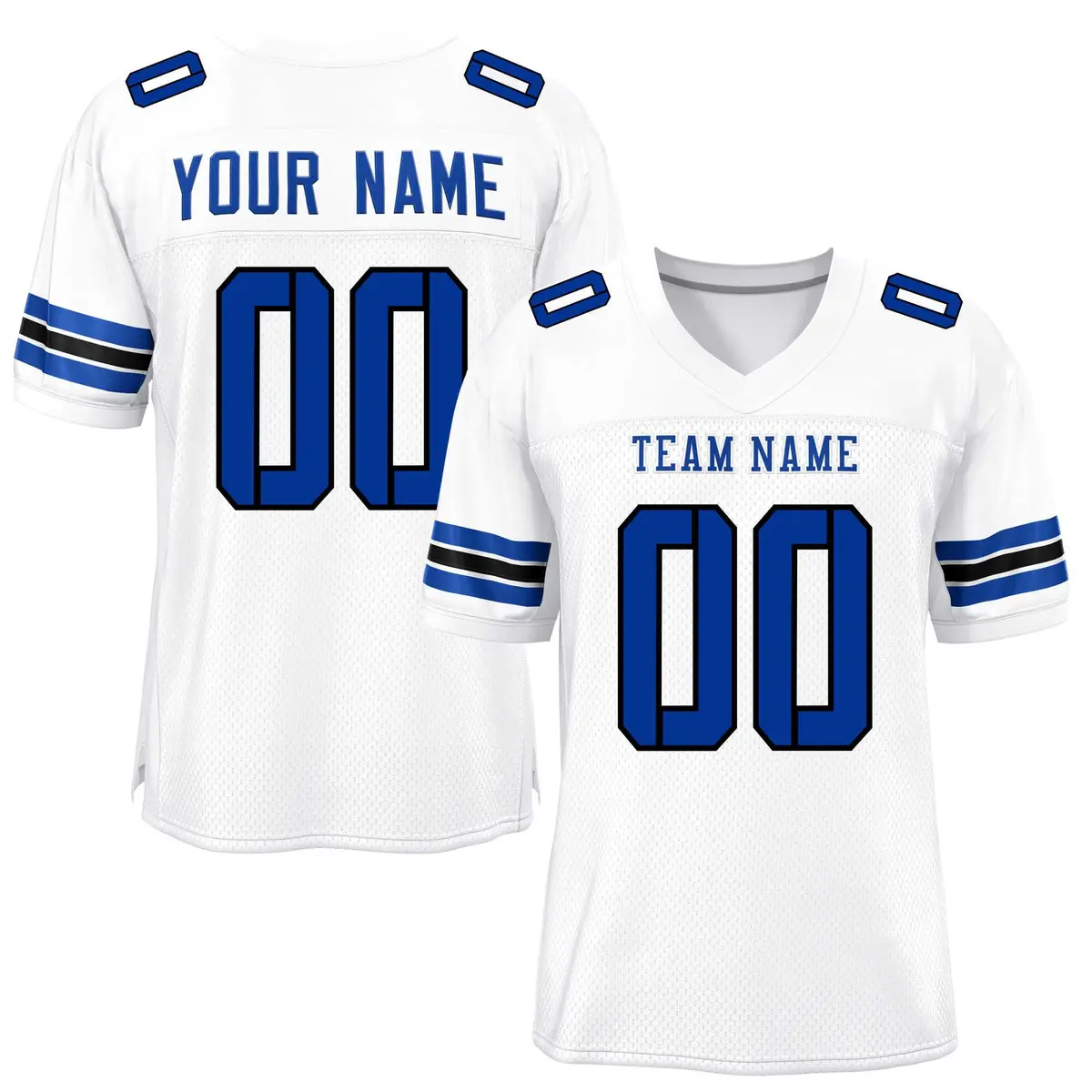 White Royal-Black Classic Style Mesh Football Jersey