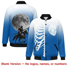 White Royal Black Halloween Skeleton Varsity Jacket Stretch Fabric 8