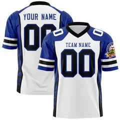 White Royal-Black Raglan Side Pattern Football Jersey