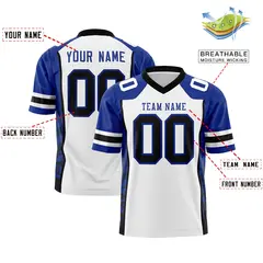 White Royal-Black Raglan Side Pattern Football Jersey 2
