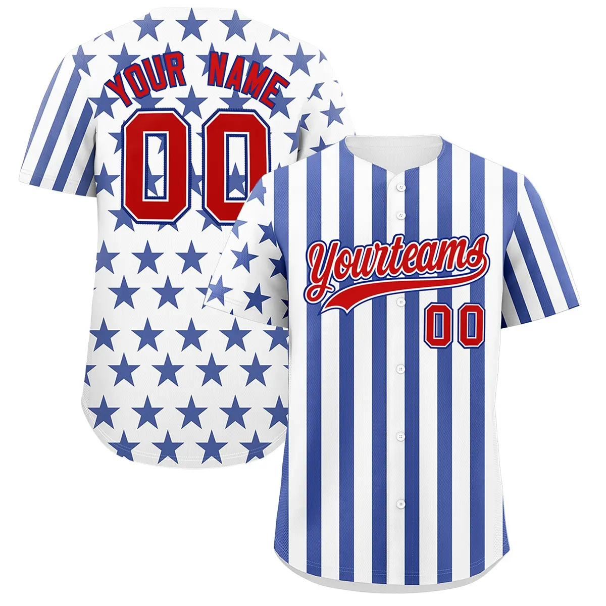 White Royal Blue American Flag Graffiti Baseball Jersey
