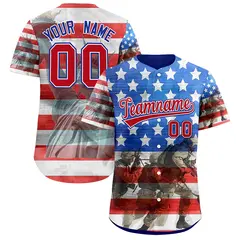 White Royal Blue American Flag Graffiti Split Independence Day Baseball Jersey