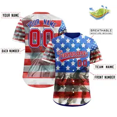 White Royal Blue American Flag Graffiti Split Independence Day Baseball Jersey 2