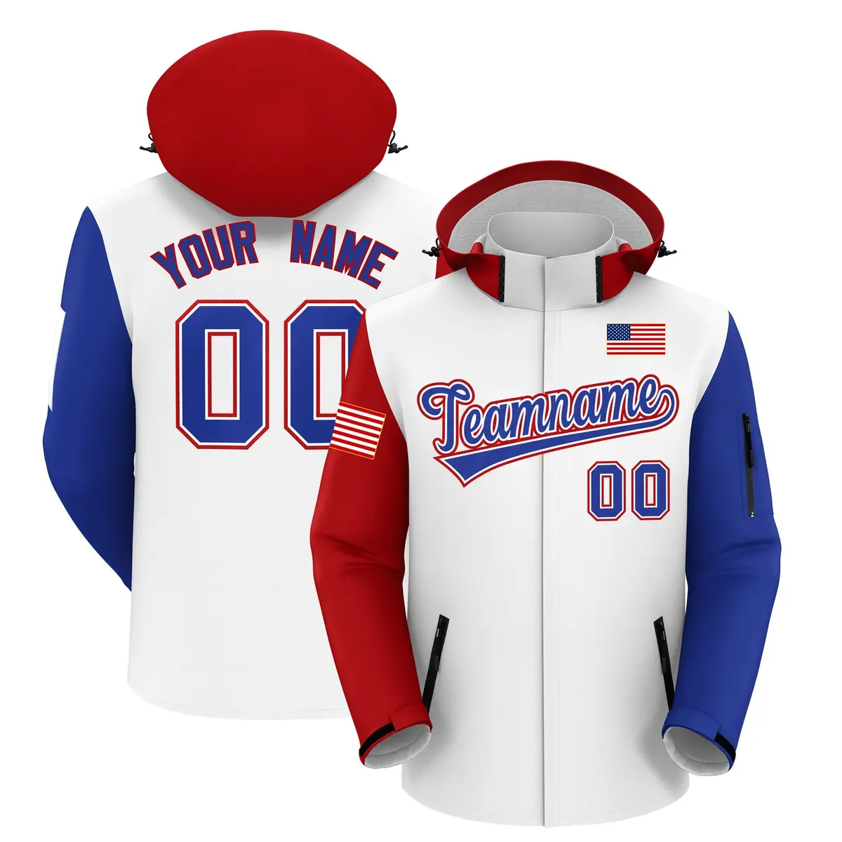 White Royal Blue American Flag Independence Day Waterproof Jacket