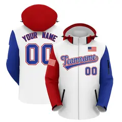 White Royal Blue American Flag Independence Day Waterproof Jacket