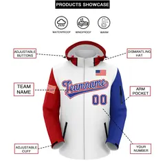 White Royal Blue American Flag Independence Day Waterproof Jacket 2
