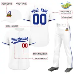 White Royal Blue Baseball Jersey Pants Hat Uniform Package 2