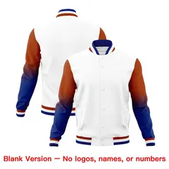 White Royal Blue Dark Orange Gradient Raglan Varsity Letterman Jacket 7