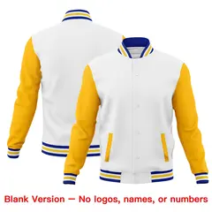 White Royal Blue Gold Raglan Sleeve Cotton Letterman Jacket 6