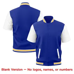 White Royal Blue Gold Short Sleeve Full-Snap Varsity Jacket 7