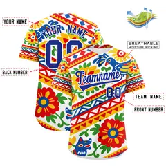 White Royal Blue Graffiti Mexican Style Baseball Jersey 3