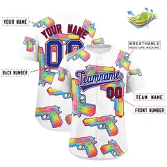White Royal Blue Graffiti Pattern Breathable Baseball Jersey 2
