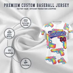 White Royal Blue Graffiti Pattern Breathable Baseball Jersey 3