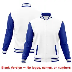 White Royal Blue Gray Raglan Sleeve Cotton Letterman Jacket 6