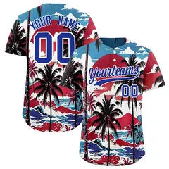 White Royal Blue Hawaiian Graffiti Palm Tree Baseball Jersey