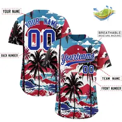 White Royal Blue Hawaiian Graffiti Palm Tree Baseball Jersey 2