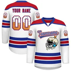 White Royal Blue Ice Cream Helmet Pattern Hockey Jersey