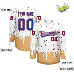 White Royal Blue Ice Cream Pattern V-Neck Hockey Jersey 2