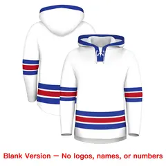 White Royal Blue Lace-Up Neck Classic Hockey Hoodie 7
