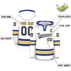 White Royal Blue Lace-Up Neck Hockey Hoodie 2