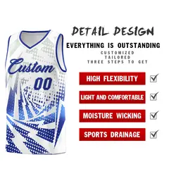 White Royal Blue Lightning Halftone Dot Basketball Jersey 2