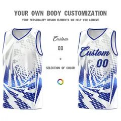 White Royal Blue Lightning Halftone Dot Basketball Jersey 3