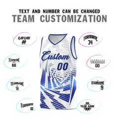 White Royal Blue Lightning Halftone Dot Basketball Jersey 4