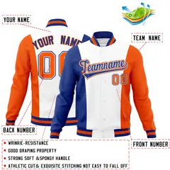 White Royal Blue Orange Color Block Varsity Letterman Jacket 2