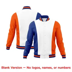 White Royal Blue Orange Color Block Varsity Letterman Jacket 7