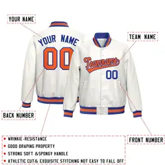 White Royal Blue Orange Full-Snap Faux Leather Letterman Jacket 2