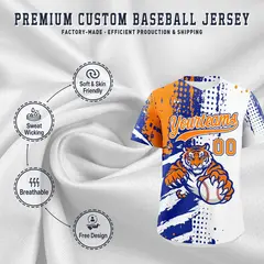 White Royal Blue Orange Full-Snap Tiger Graffiti Baseball Jersey 3